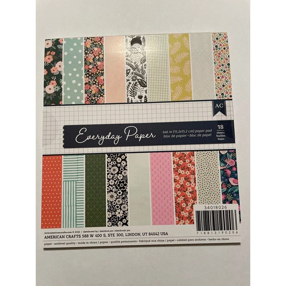 American Crafts Everyday Paper 6”x6” Paper Pad 18 sheets Florals Boho notepad